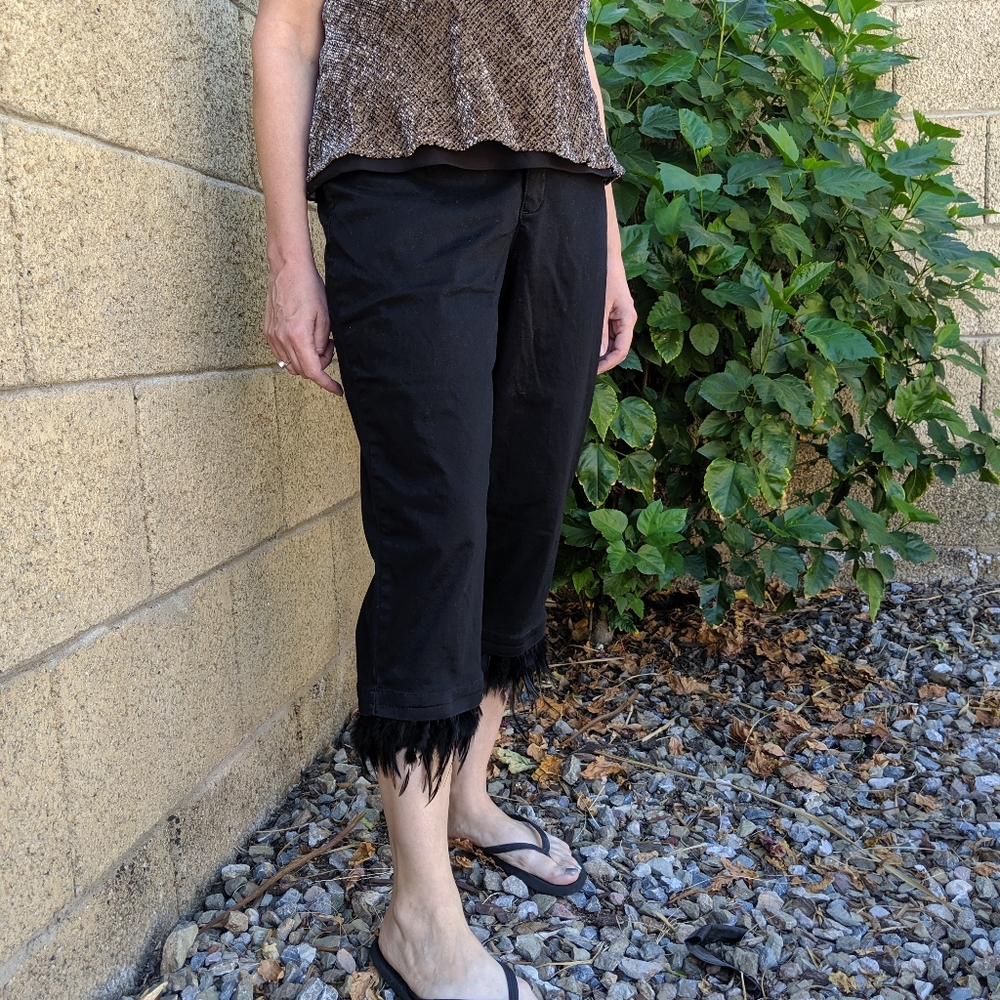 Feather trimmed pants